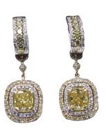  The Empress: Dangling earrings featuring white emerald cut cultured diamonds set in 18k white gold.